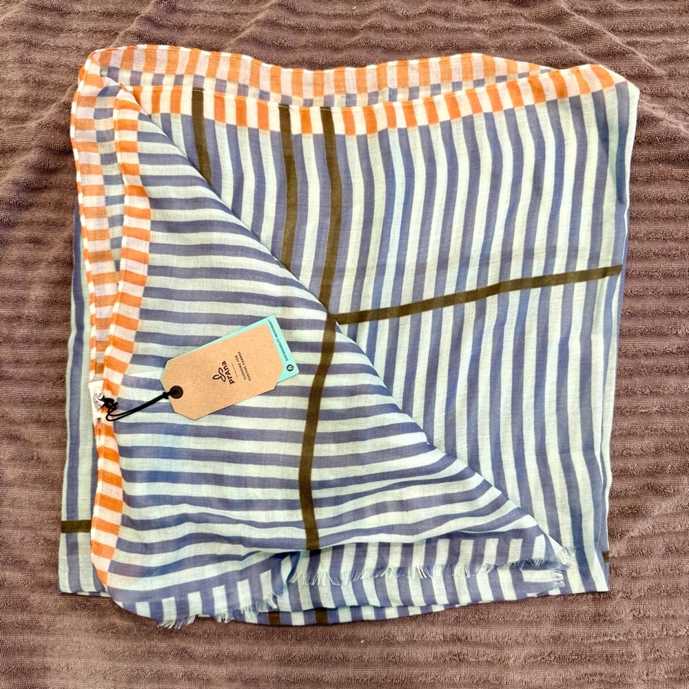 Prana Multicolor Striped Scarf blue white orange wrap
